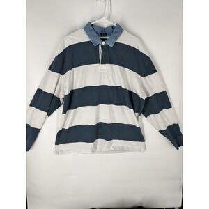 Abercrombie & Fitch Rugby Shirt Mens XL Tall Striped Blokecore Long Sleeve Navy